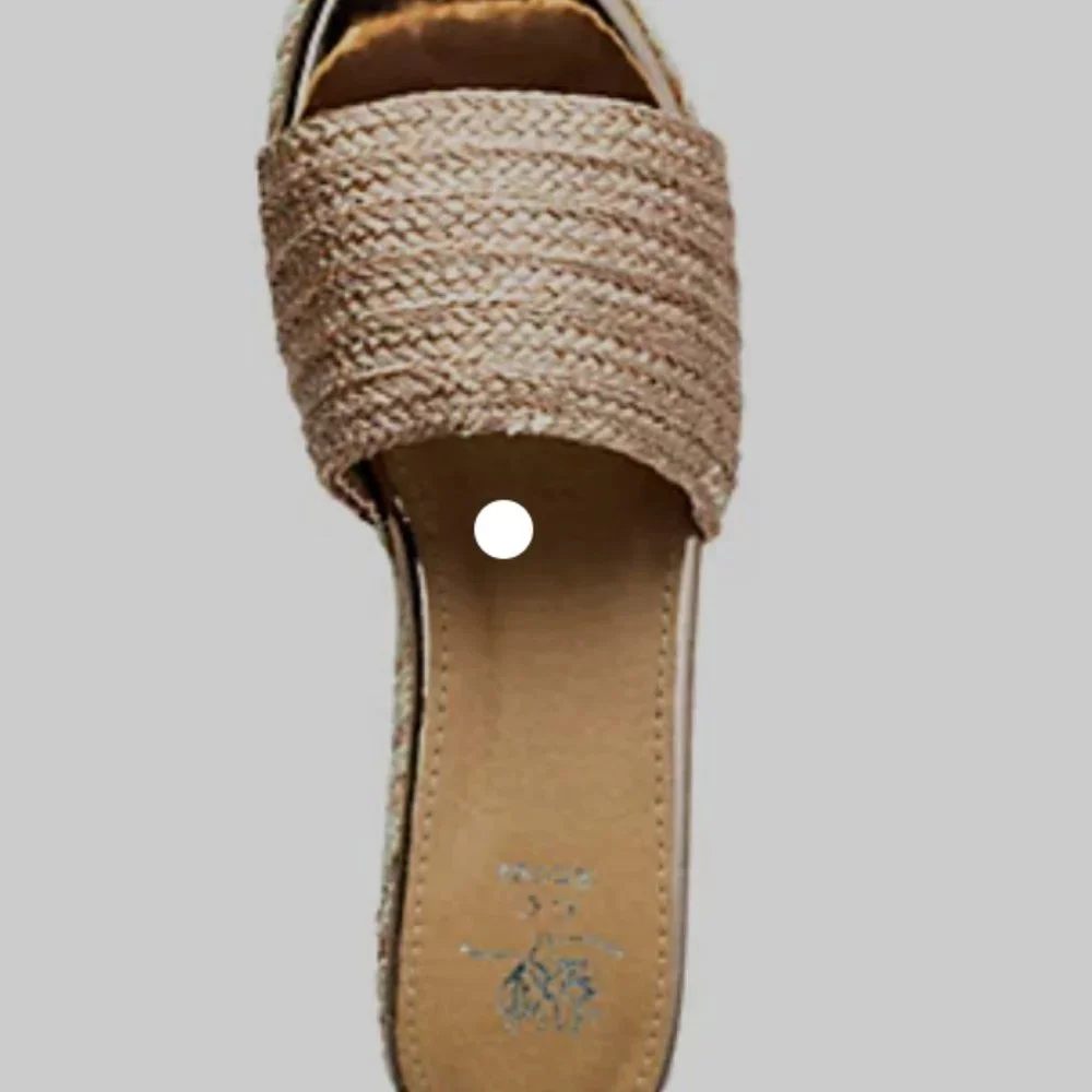 Rose Gold Espadrille Slide Wedge Platform Sandals - Picture 5 of 6